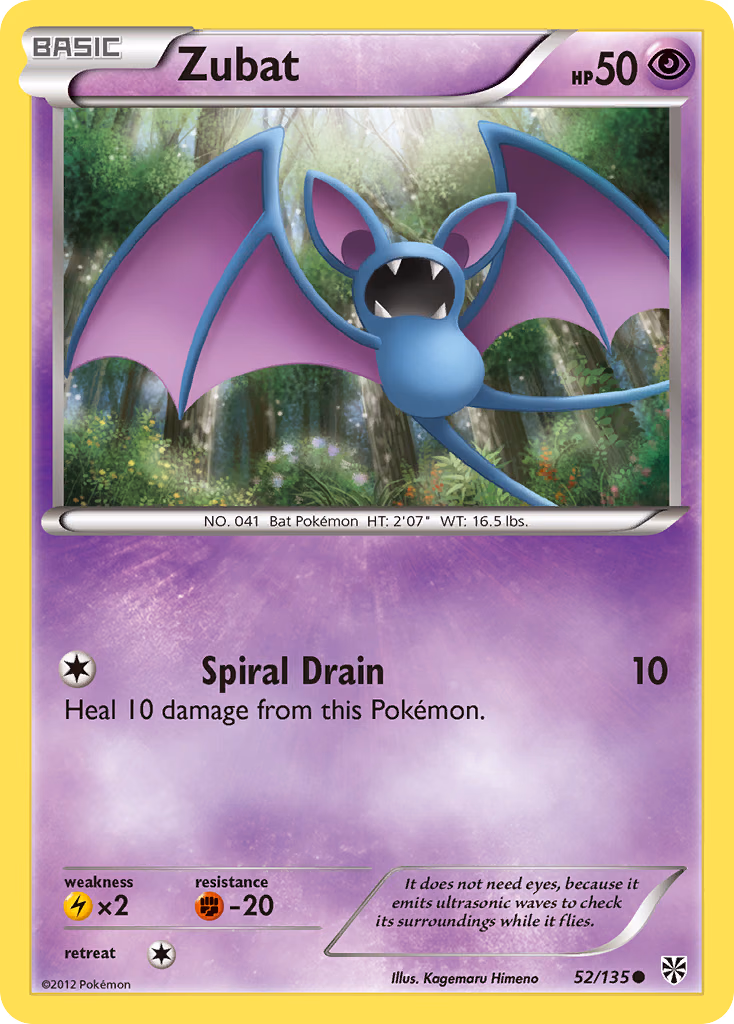 Zubat Pokemon card (52/135, Plasma Storm)
