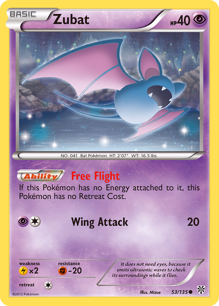 Zubat Pokemon card (53/135, Plasma Storm)