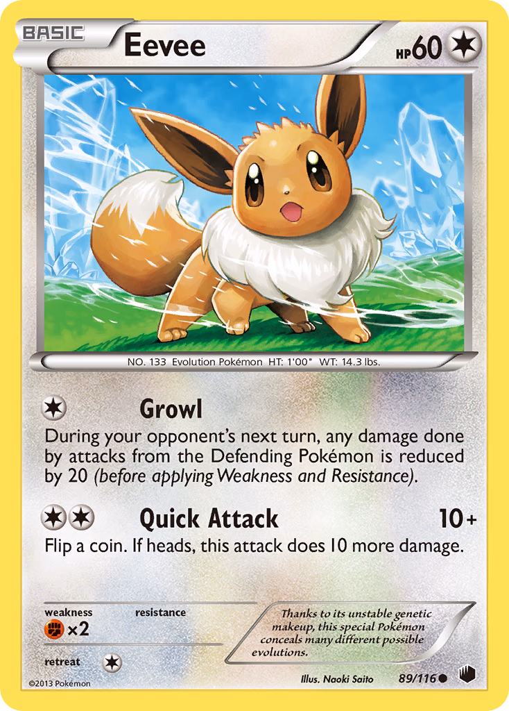 Eevee Pokemon card (89/116, Plasma Freeze)