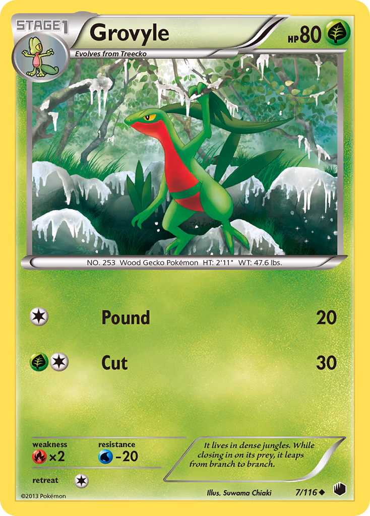 Grovyle Pokemon card (7/116, Plasma Freeze)