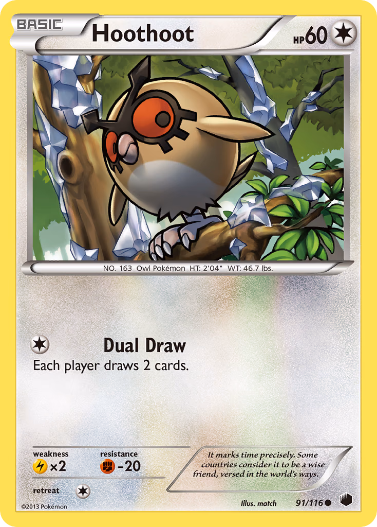Hoothoot Pokemon card (91/116, Plasma Freeze)