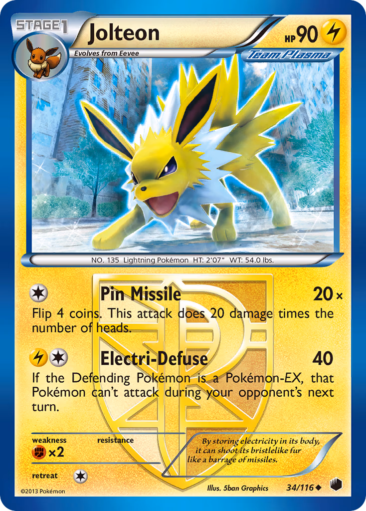 Jolteon Pokemon card (34/116, Plasma Freeze)