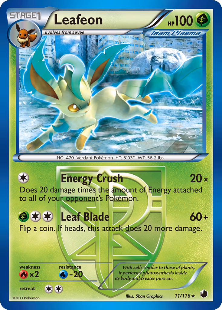 Leafeon Pokemon card (11/116, Plasma Freeze)
