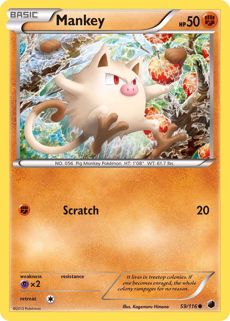 Mankey Pokemon card (59/116, Plasma Freeze)