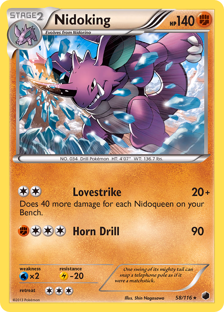 Nidoking Pokemon card (58/116, Plasma Freeze)
