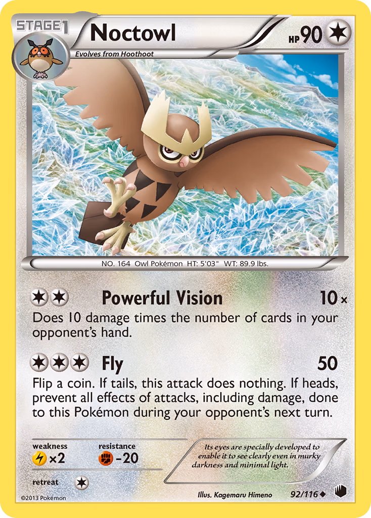 Noctowl Pokemon card (92/116, Plasma Freeze)
