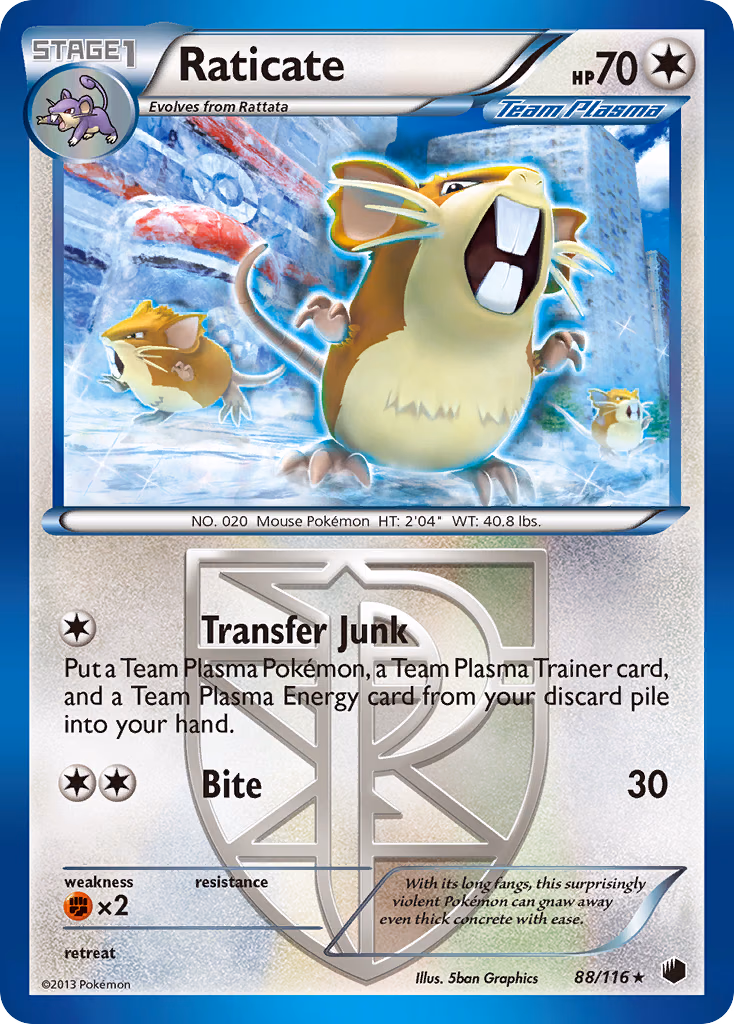 Raticate Pokemon card (88/116, Plasma Freeze)