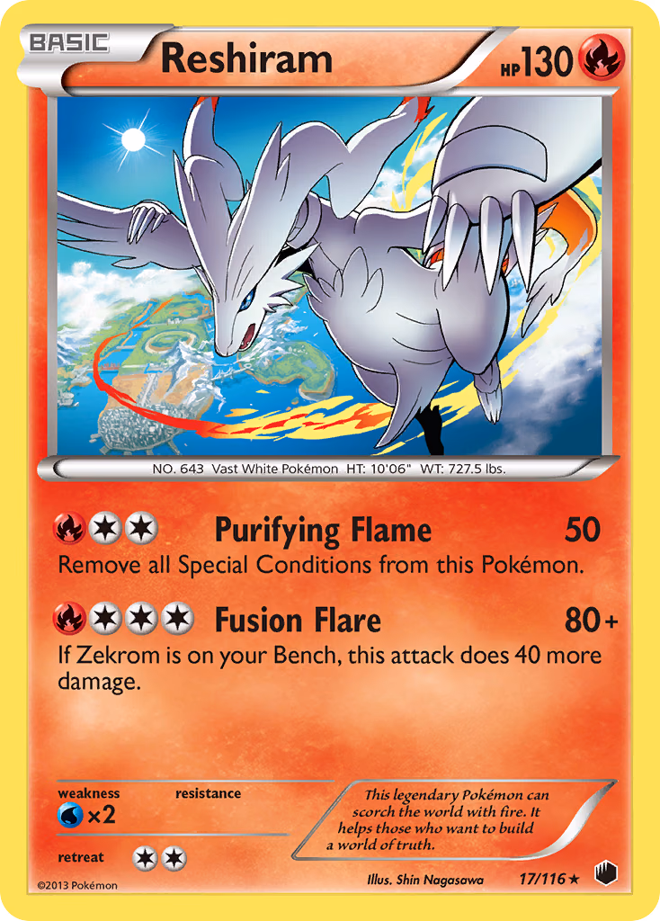 Reshiram Pokemon card (17/116, Plasma Freeze)