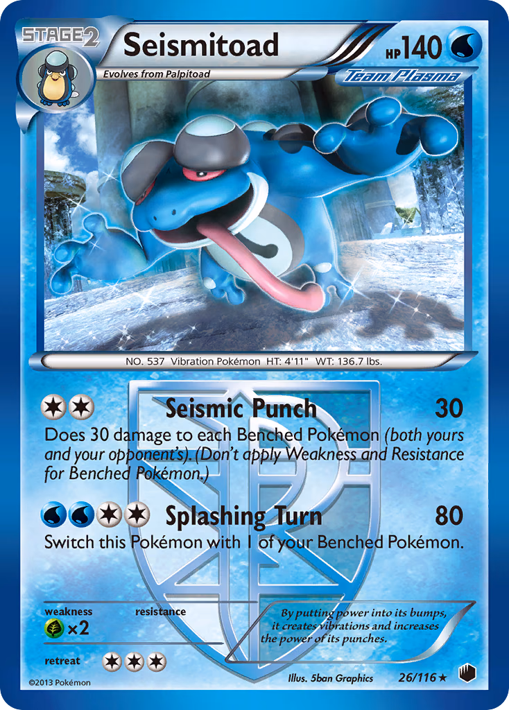 Seismitoad Pokemon card (26/116, Plasma Freeze)