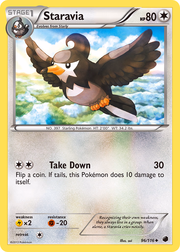 Staravia Pokemon card (96/116, Plasma Freeze)