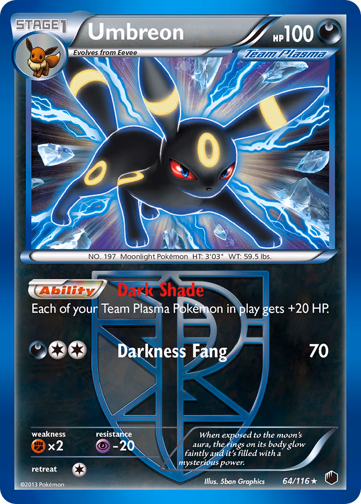 Umbreon Pokemon card (64/116, Plasma Freeze)