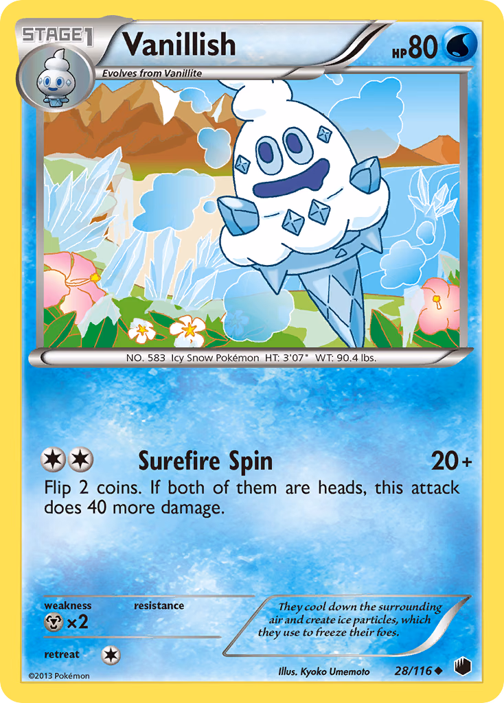 Vanillish Pokemon card (28/116, Plasma Freeze)