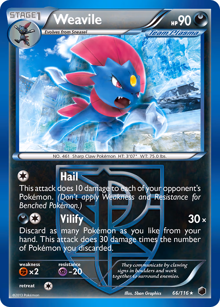 Weavile Pokemon card (66/116, Plasma Freeze)