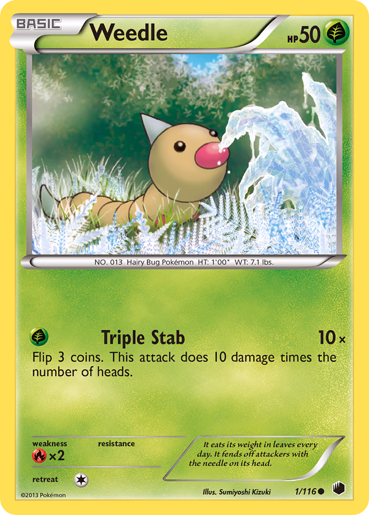 Weedle Pokemon card (1/116, Plasma Freeze)
