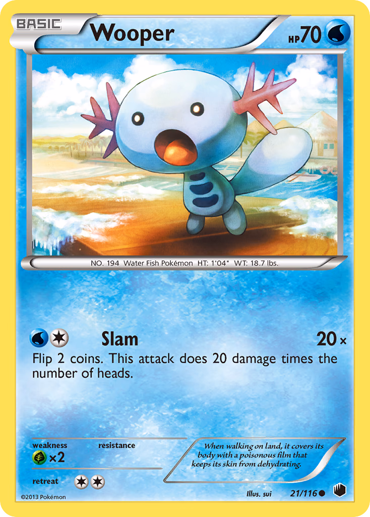 Wooper Pokemon card (21/116, Plasma Freeze)