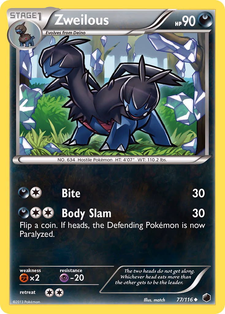 Zweilous Pokemon card (77/116, Plasma Freeze)