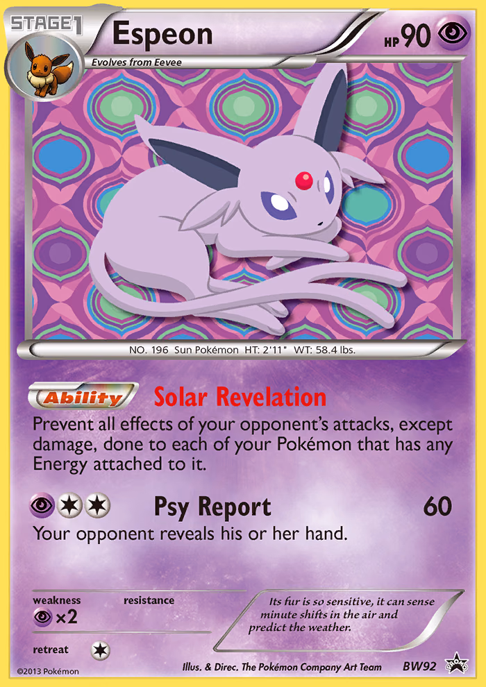 Espeon Pokemon card (BW92, BW Black Star Promos)