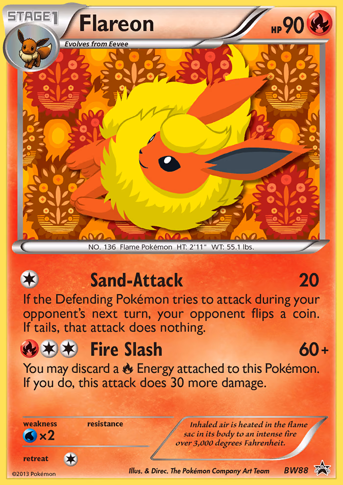 Flareon Pokemon card (BW88, BW Black Star Promos)