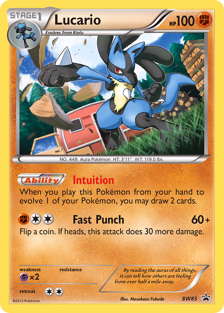 Lucario Pokemon card (BW85, BW Black Star Promos)
