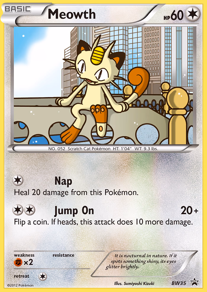 Meowth Pokemon card (BW35, BW Black Star Promos)