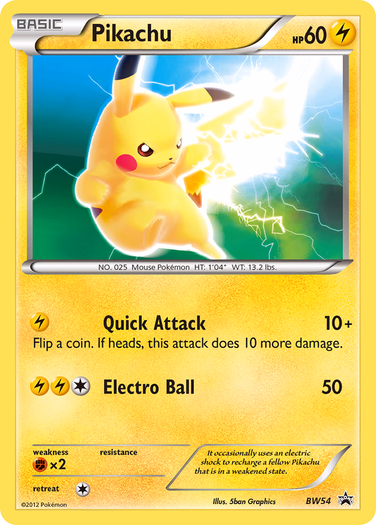 Pikachu Pokemon card (BW54, BW Black Star Promos)