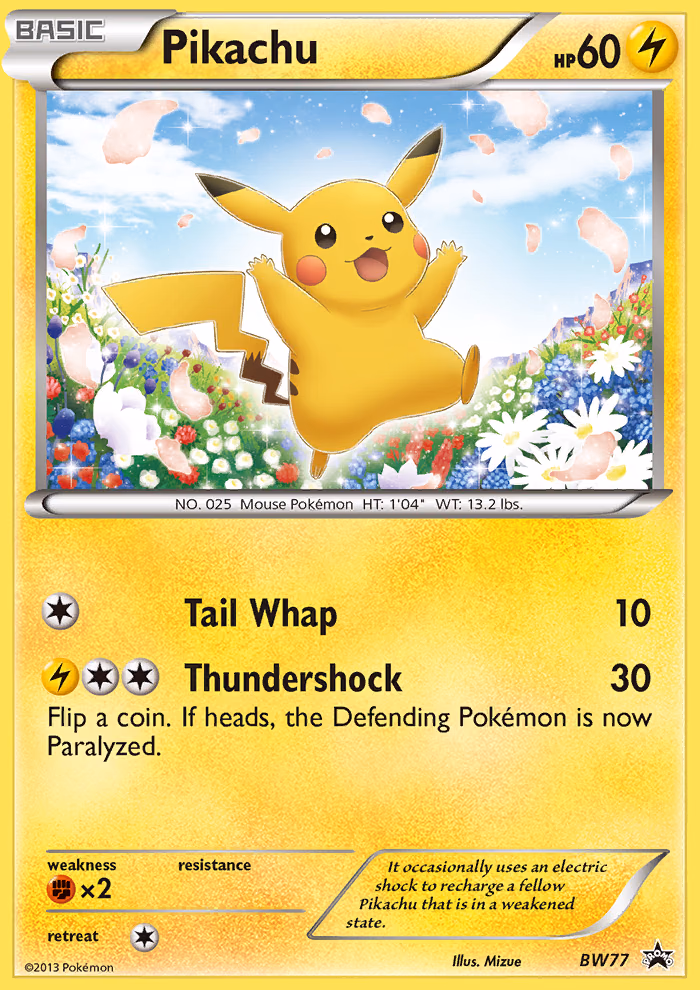 Pikachu Pokemon card (BW77, BW Black Star Promos)