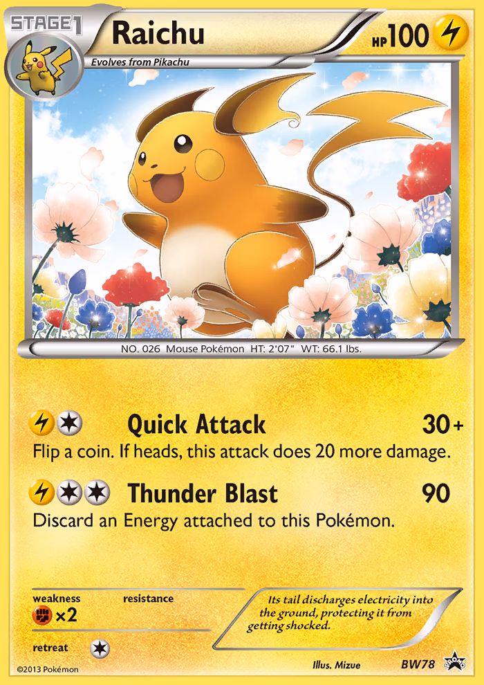 Raichu Pokemon card (BW78, BW Black Star Promos)