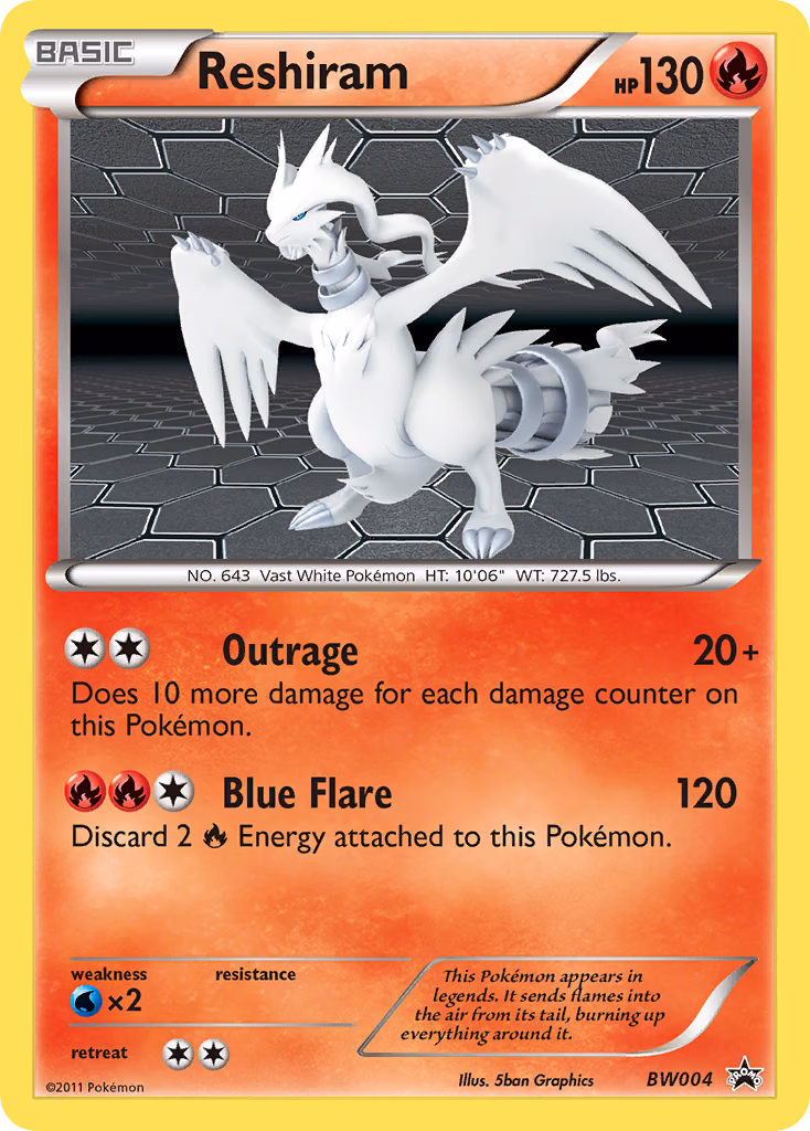 Reshiram Pokemon card (BW004, BW Black Star Promos)