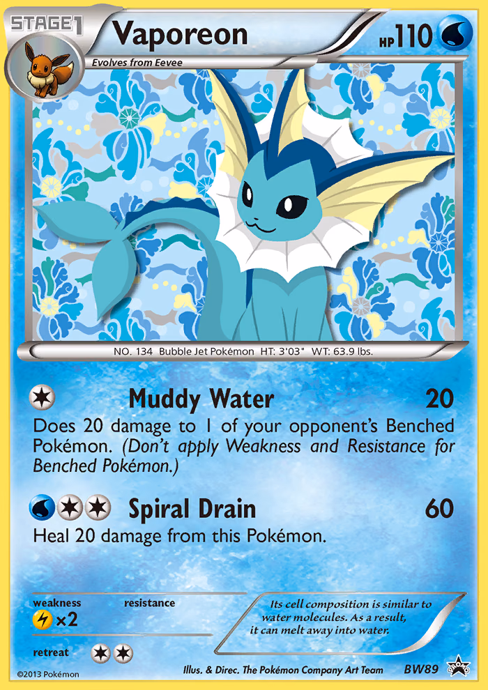 Vaporeon Pokemon card (BW89, BW Black Star Promos)