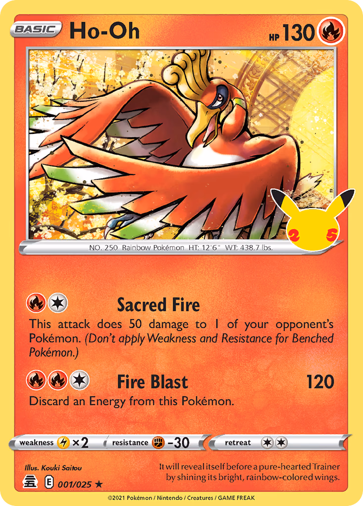 Ho-Oh Pokemon card (001/025, Celebrations)