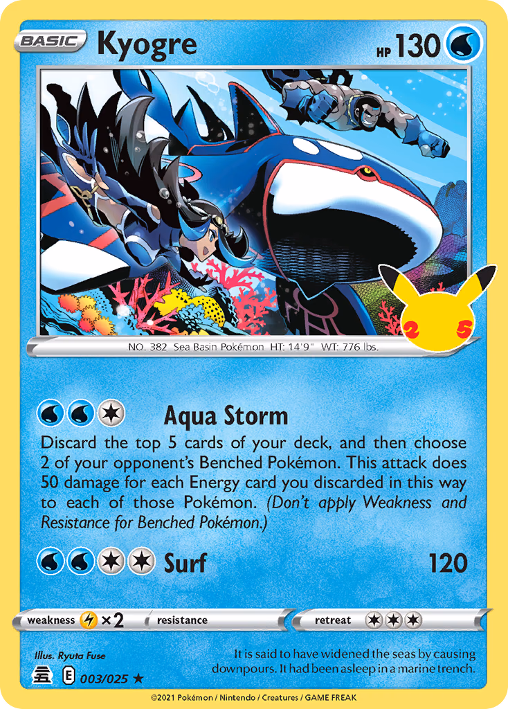 Kyogre Pokemon card (003/025, Celebrations)
