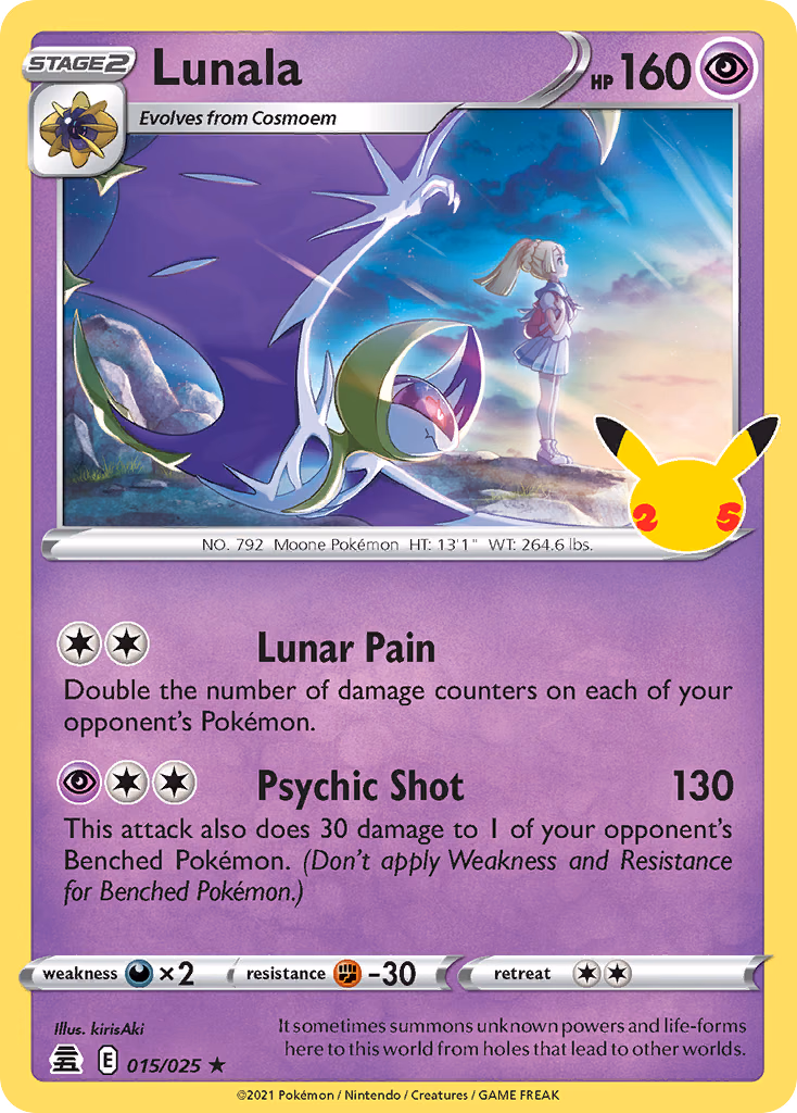 Lunala Pokemon card (015/025, Celebrations)