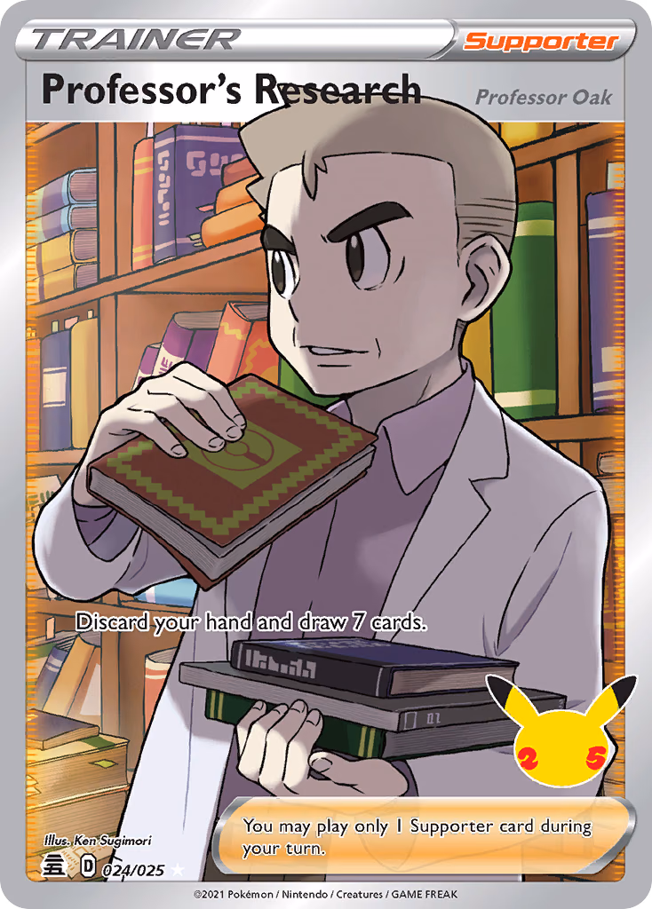 Professor's Research (Professor Oak) Pokemon card (024/025, Celebrations)
