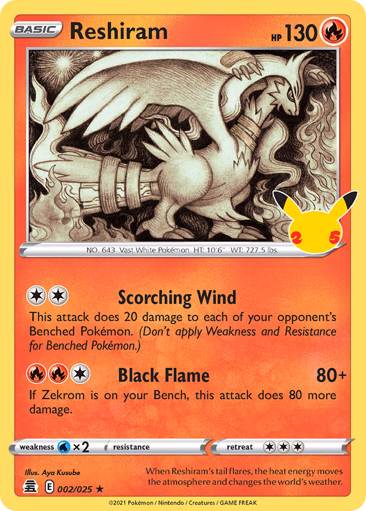 Reshiram Pokemon card (002/025, Celebrations)
