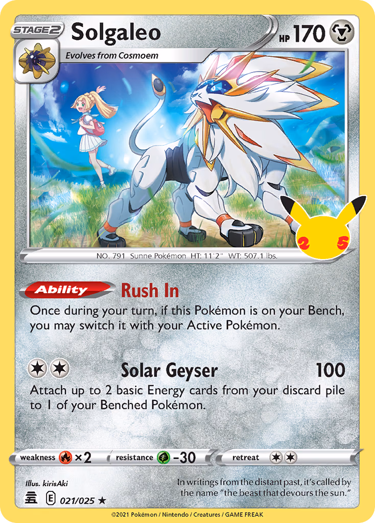 Solgaleo Pokemon card (021/025, Celebrations)