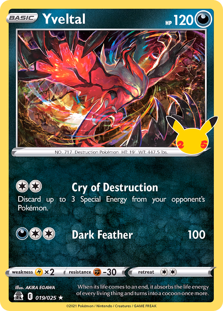 Yveltal Pokemon card (019/025, Celebrations)