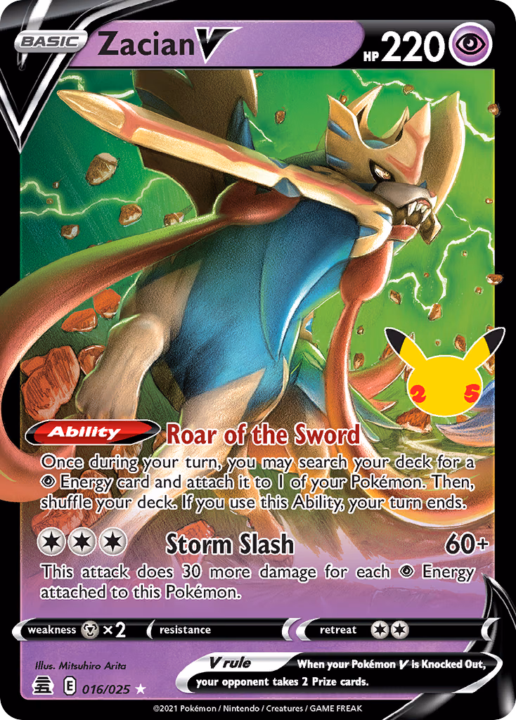 Zacian V Pokemon card (016/025, Celebrations)