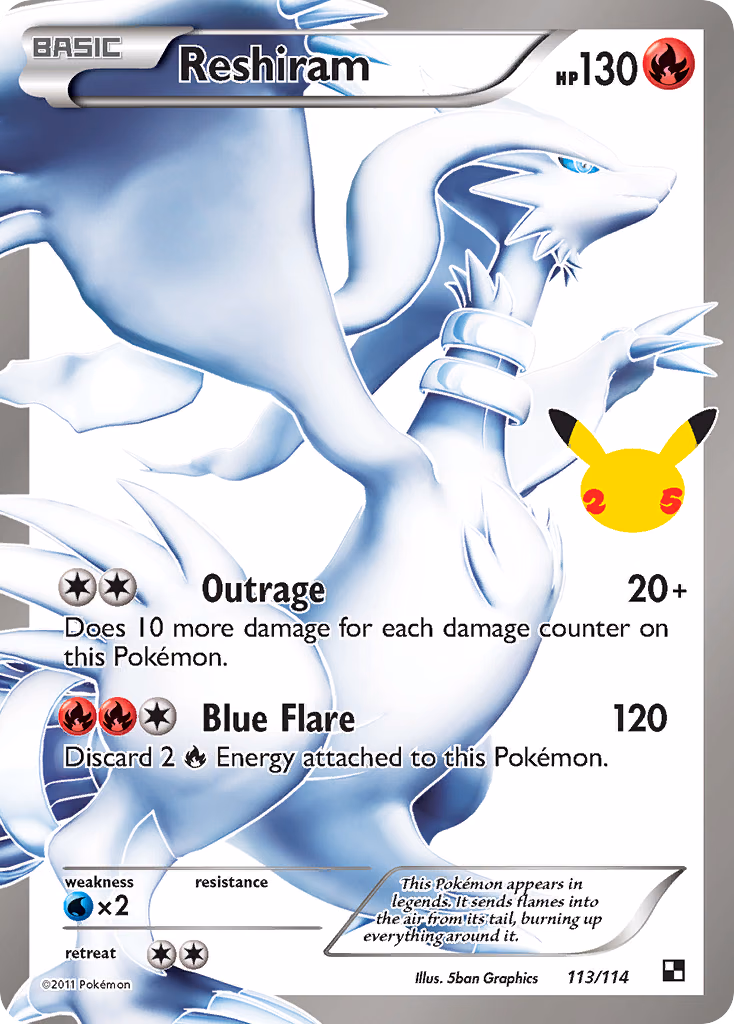 Reshiram Pokemon card (113/114, Celebrations: Classic Collection)