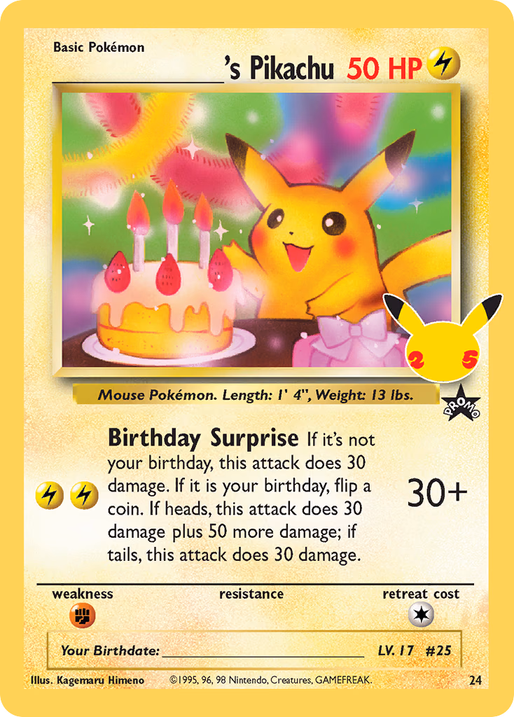 _____'s Pikachu Pokemon card (24, Celebrations: Classic Collection)