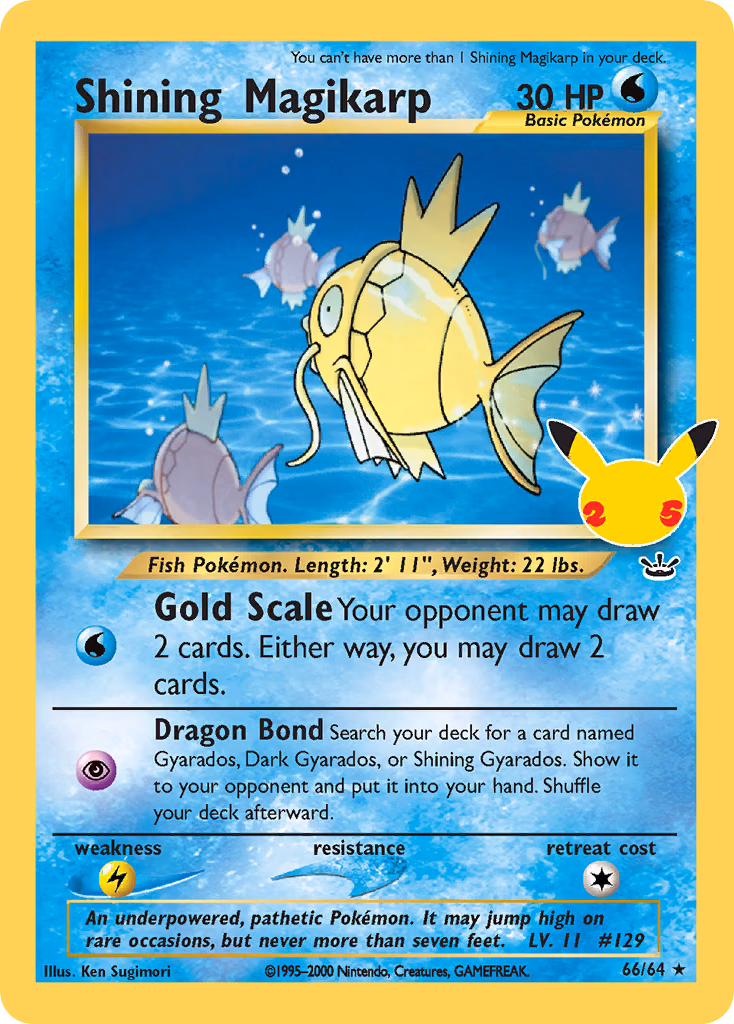 Shining Magikarp Pokemon card (66/64, Celebrations: Classic Collection)