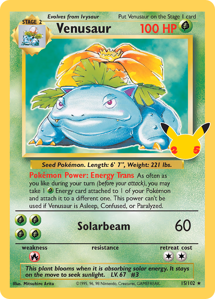 Venusaur Pokemon card (15/102, Celebrations: Classic Collection)
