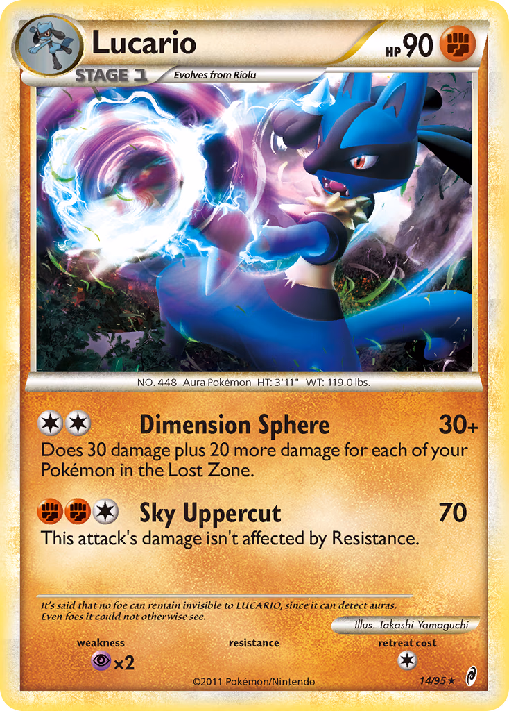 Lucario Pokemon card (14/95, Call of Legends)