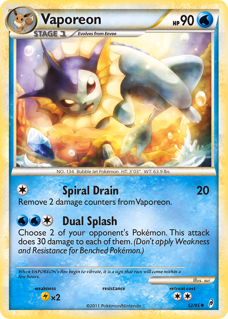 Vaporeon Pokemon card (52/95, Call of Legends)