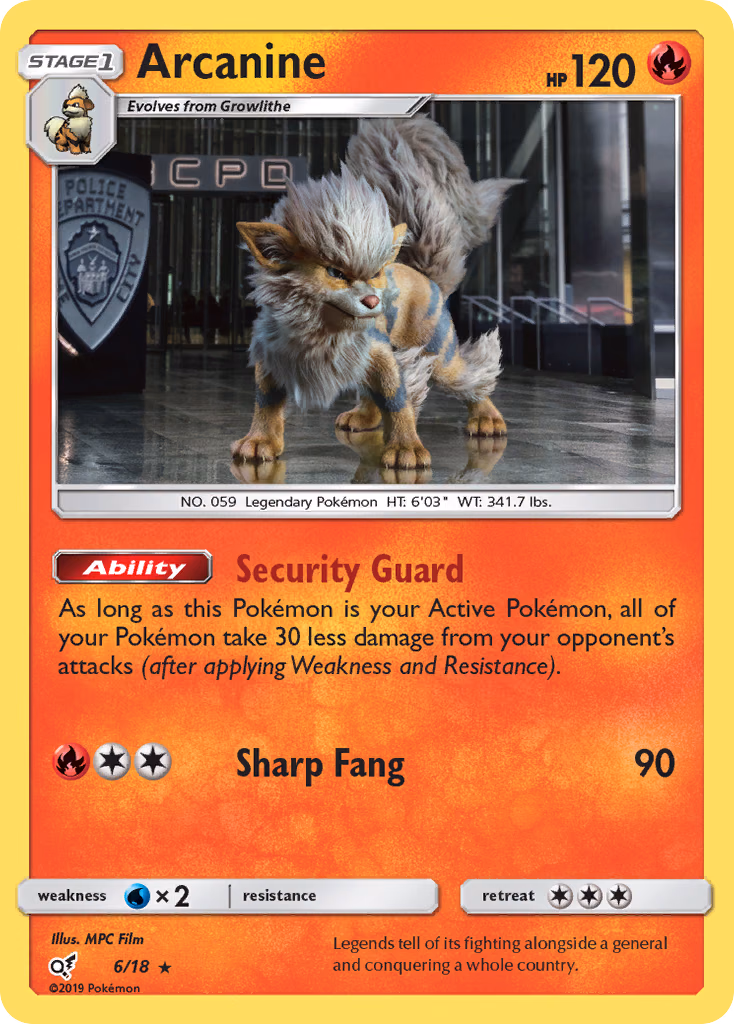 Arcanine Pokemon card (6/18, Detective Pikachu)