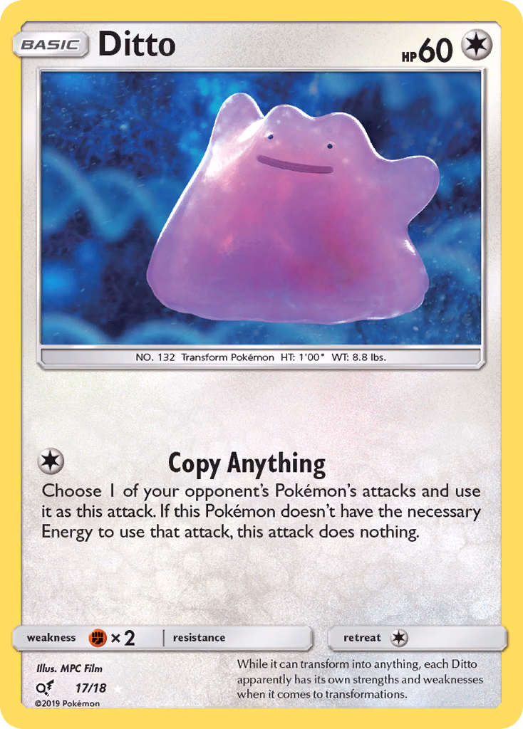 Ditto Pokemon card (17/18, Detective Pikachu)