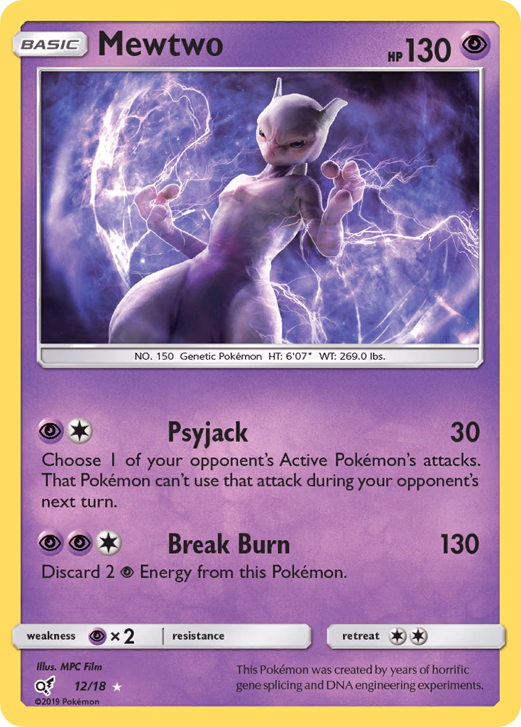 Mewtwo Pokemon card (12/18, Detective Pikachu)