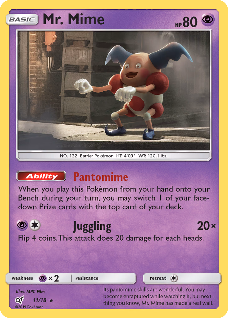Mr. Mime Pokemon card (11/18, Detective Pikachu)
