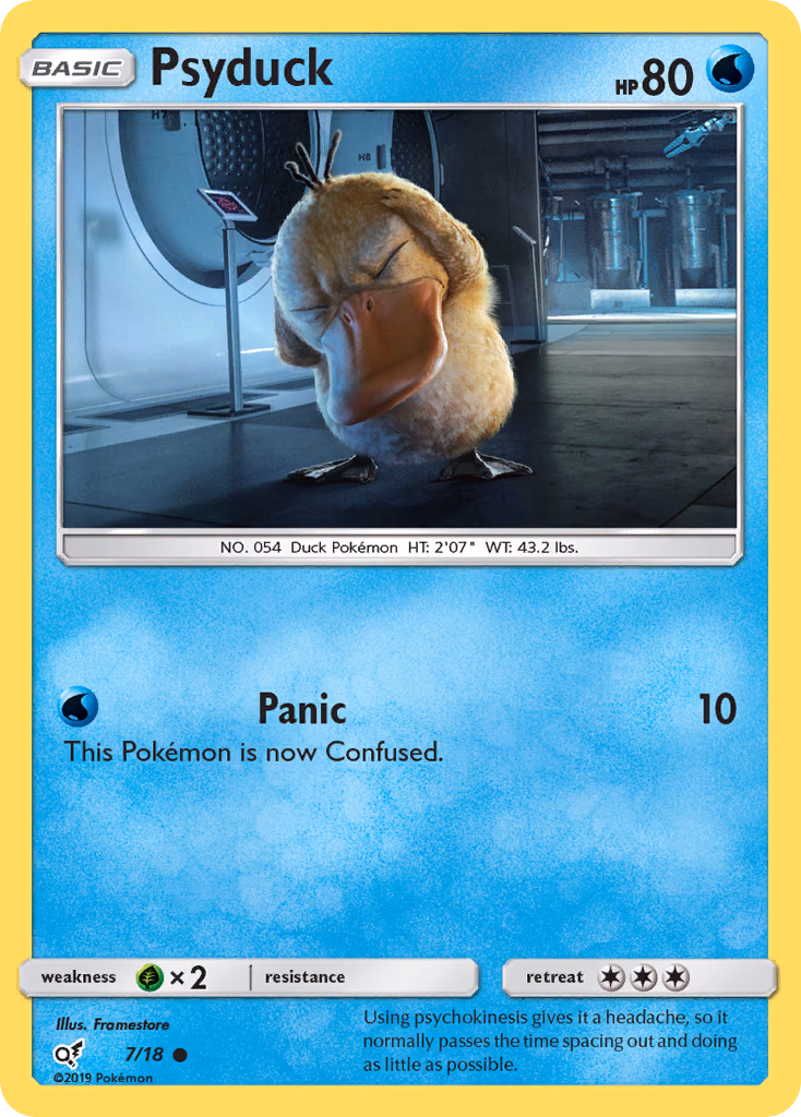 Psyduck Pokemon card (7/18, Detective Pikachu)