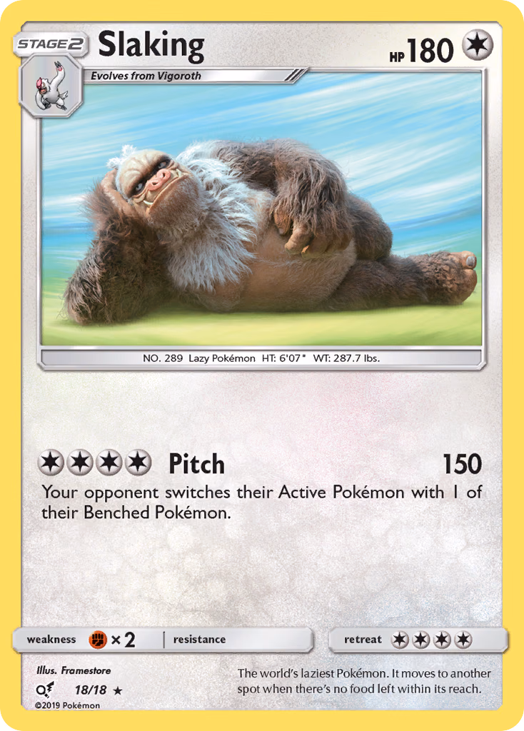 Slaking Pokemon card (18/18, Detective Pikachu)