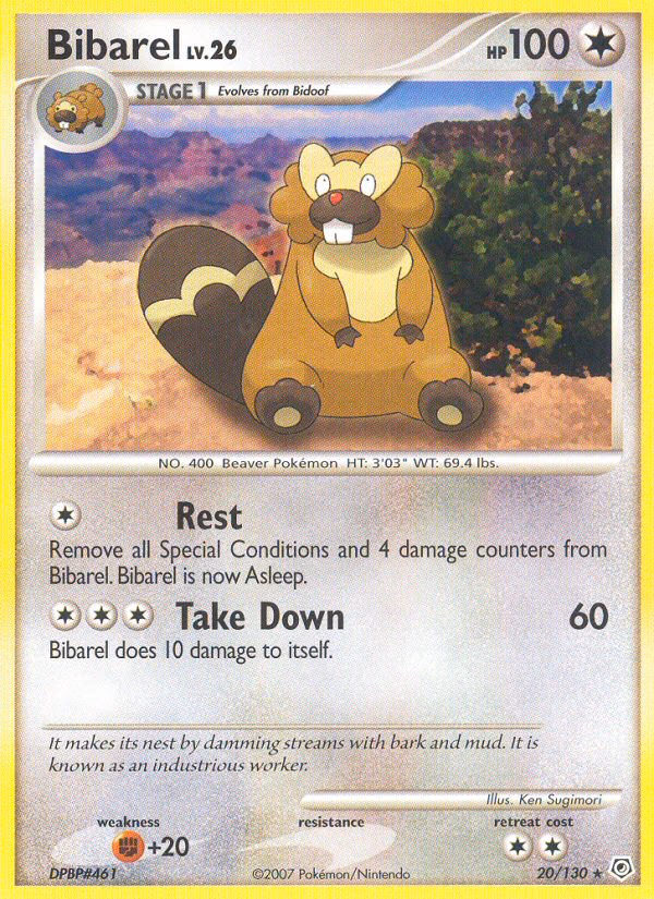 Bibarel Pokemon card (20/130, Diamond & Pearl)